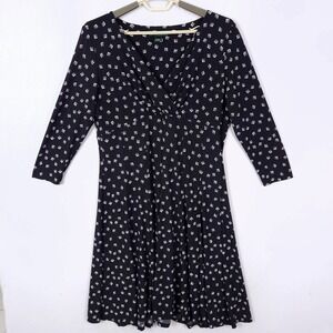 Lauren Ralph Lauren Dress A-Line 16 Black White Print Faux Wrap Long Sleeve